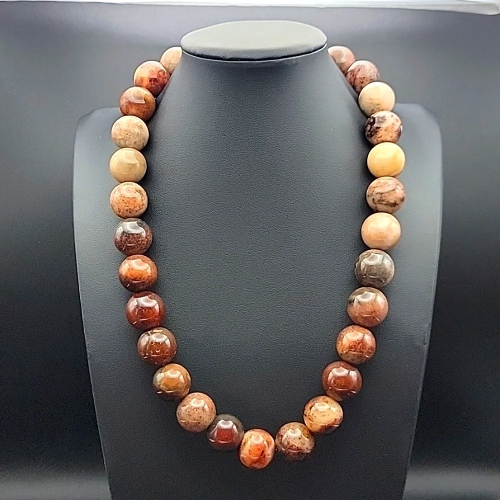 Huge 1328.00 Cts Agate Round Shape Beaded 18mm Gemstone Necklace Unisex NEW